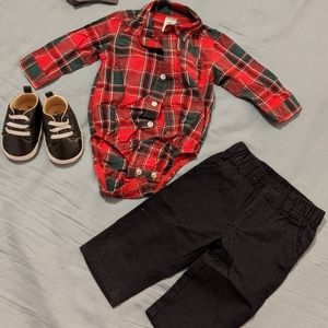 6 Mo. Baby formal outfit shoes shirt bowtie pants